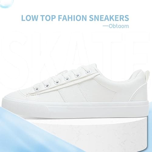 Obtaom Women Tennis Fashion Shoes Casual PU Leather Sneakers Comfortable Court Sneakers thumbnail 4