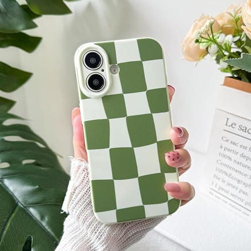 NITITOP Coque pour iPhone 16 Plus Mignonne Damier Motif pour Les Femmes Fille à Gros Carreaux Esthétique Tendance Souple Mince Antichoc Étui de Protection - Vert thumbnail 4