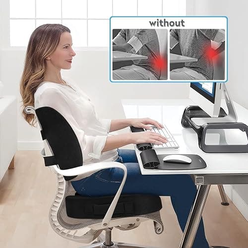 CloudBliss Lumbar Support Pillow & Seat Cushion Set for Office Chair, Desk Chair, Wheelchair & Car – Memory Foam Back Support, Ergonomic Chair Cushions, Sciatica Pain Relief,f, Home Essentials, Black thumbnail 4