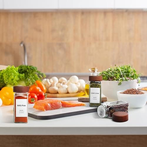 CKCY 24 Pcs Spice Jars, 4oz Seasoning Containers with Acacia Wood Shaker Lids, Glass Spice Bottles with Labels, Square Seasoning Organizer, Kitchen Spice Container thumbnail 2