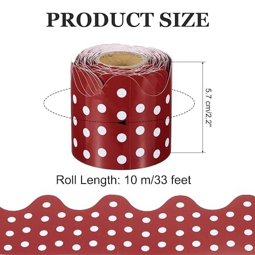 PATIKIL Dots Bulletin Board Border, 33 Feet Poster Chalkboard Cork Decoration Trim Scalloped Borders Wall Decor for Classroom Office Locker, Burgundy thumbnail 3