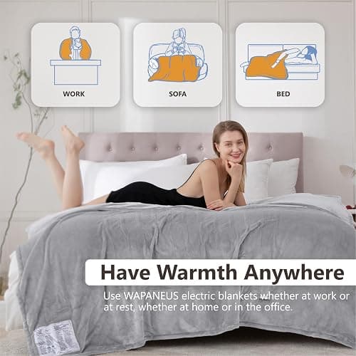 Wapaneus Heated Blanket Electric Throw 72" x 84" Full Size with 10 Heating Levels 12 Hours Time Setings and Auto-Shut Off, Flannel Fast-Heating Electric Blanket,Machine Washable,Light Grey thumbnail 4