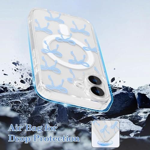 UEEBAI Magnetic for iPhone 16 Case, Bow Case Compatible with MagSafe, Wireless Slim Clear Ribbon Aesthetic Phone Cover Anti-Yellowing Shockproof Protective Cover for Women Girl - Baby Blue thumbnail 5