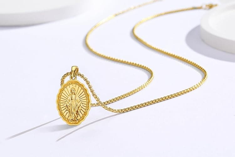 DRINSPER Virgin Mary Miraculous Medal Necklace for Women 925 Sterling Silver Virgen De Guadalupe Pendant Blessed Mother Mary Virgencita Necklace for Men Protection Jewelry Christmas Gifts thumbnail 3