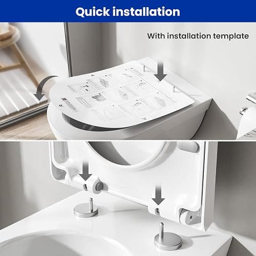 DERW D Shaped Soft Close Toilet Seat, Heavy Duty Premium Thermoplastic, Quick Release, Easy Clean and Install with Alignment Guide, Durable White Toilet Seat - 46cm x 36.5cm x 5cm thumbnail 5