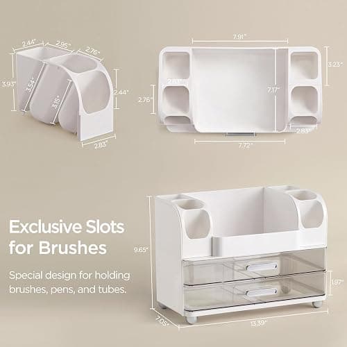 HBlife Makeup Organizer for Vanity with Brush Holder, Large Bathroom Countertop Cosmetic Organizer Skin Care Storage, Easy to Store Lipsticks, Nail Polishes, Perfumes, Eyeshadow Palettes, White thumbnail 3