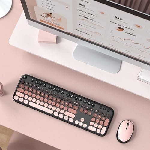 Atelus Wireless Keyboard and Mouse Combo, Typewriter Full Size Retro Keyboard with Number Pad, Ergonomic Design for Windows 7 8 10 11 PC Laptop Desktop, Home and Office Use thumbnail 6