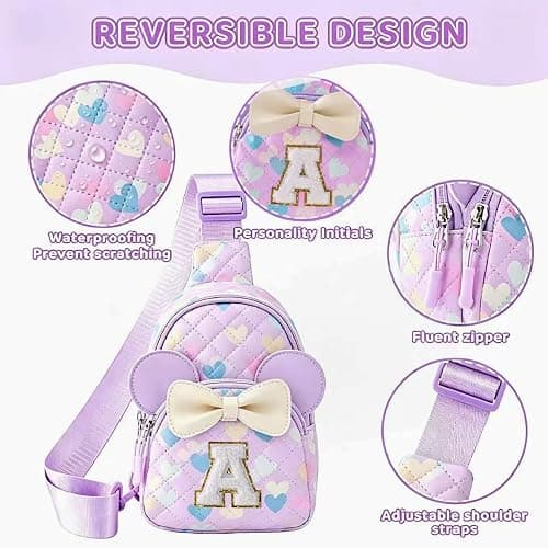 Birthday Gifts for Girls, Cute Purple Initial Purse for Kids | Small Crossbody Sling Bag with Gift Box for 3 4 5 6 7 8 Year Old Kids, Water Resistant PU (Purple S) thumbnail 7