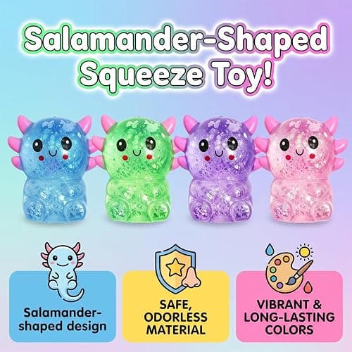 Axolotl Squishy Toys 4 Pack, 3.15 Inch Cute Sitting Axolotl Stress Balls, Soft TPR Sparkly Squeeze Fidget Toys for Anxiety Relief, Kawaii Sensory Toys for Kids Adults Party Favors Classroom Prizes thumbnail 2