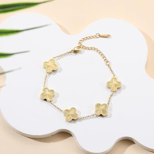 AIPPK 18K Gold Plated Clover Bracelet Dupes Gold Lucky Bracelet for Women Flower Four Leaf Bracelets Danity Jewelry Gifts for Women thumbnail 5