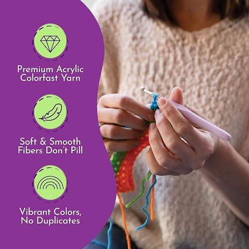 Mira HandCrafts 12 Acrylic Yarn Skeins - Crochet and Knitting Starter Kit for Colorful Arts and Crafts with 1,312 Yards of Multicolored Thread - Make Amigurumi, Granny Squares, Scarves, and Throws thumbnail 4