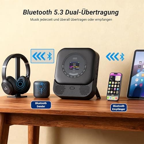 August SE15 Wiederaufladbarer tragbarer Bluetooth CD Player mit Kopfhörer | CD Spieler mit 3,5mm Audio-Ein/Aus/Überspringschutz/Wiederholungsmodus, Wandhalterung&Fernbedienung, für Zuhause/Auto-Schwarz thumbnail 3