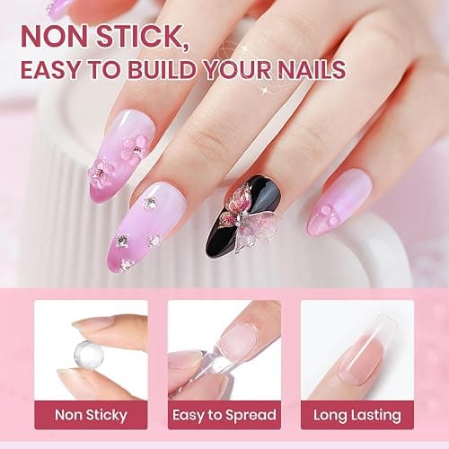 SUPWEE Pink Aurora and Clear Nail Extension Gel Solid Builder Gel for Nails 3D Sculpture Molding Carving Home DIY Gift for Women Girls thumbnail 6