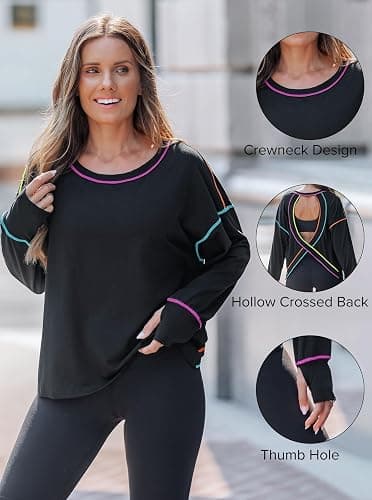 popvil Open Back Workout Tops for Women Long Sleeve Lightweight Athletic Shirt for Gym Yoga Hiking Running Clothing thumbnail 5