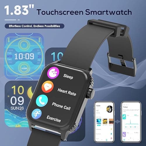 Smart Watch for Men, 120 Sports Modes Smartwatch with 1.83" HD, Alexa Built-in, Heart Rate/Sleep Monitor, IP67 Waterproof, Bluetooth Call & Music Control Fitness Watch for iPhone/Android (Black) thumbnail 3