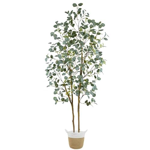 Warmplants Artificial Eucalyptus Tree, 7ft Tall Silk Leaves Fake Plant with Basket for Outdoor Indoor, 83'' Faux Eucalyptus Trees for Home Office Livingroom Floor Décor thumbnail 4