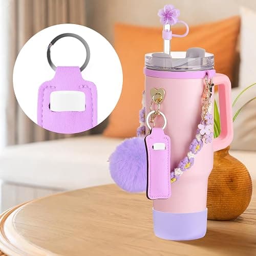 Mity rain Cup Accessories for Stanley Cup 30oz 40oz Tumbler with Handle, Including Water Bottle Handle Strap, Chapstick Holder, Boot, Keychain Charms, Straw Topper Cover Cap for Stanley (Purple) thumbnail 7