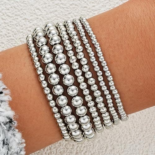 Kysin Chiys Gold Beaded Bracelets Adjusatable 14K Gold Plated Stackable Bracelets Stretch Bead Ball Bracelet Set for Women 3MM 4MM 6MM 8MM Beads Jewelry thumbnail 2