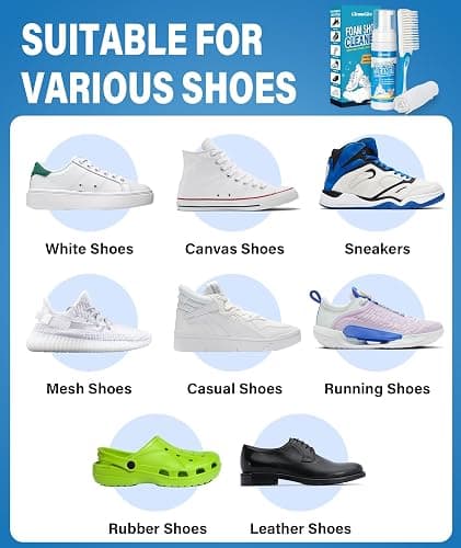 Shoe Cleaner Kit – 200ml White Sneaker & Trainer Cleaner with Brush & Microfibre Cloth – For Leather, Canvas, Knit, Boots, Rubber & Running Shoes thumbnail 6