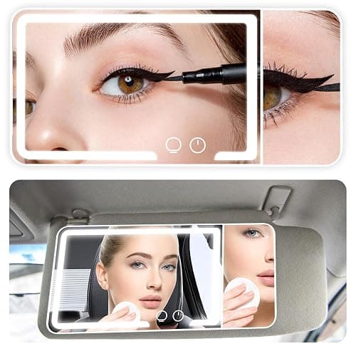 Car sun visor makeup mirror, equipped with 3x magnifying glass and three-color adjustable brightness soft light mirror, rechargeable, suitable for all models (White) thumbnail 3
