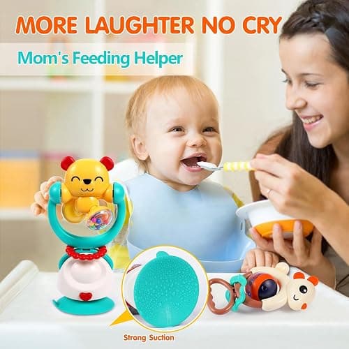 Baby Toys 6-12 Months Infant Toys Set of 3 High Chair Suction Cup Rattle Teething Toys for Baby 6 7 9 12-18 Months 2-in-1 Sensory Development Tray Toy Baby Gifts for Boys Girls thumbnail 2