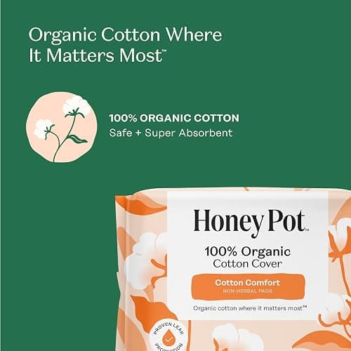 The Honey Pot Company - Sanitary Pads for Women - Non-Herbal Regular Flow w/Wings - Organic Cotton Cover & Ultra-Absorbent Pulp Core - Feminine Care - FSA & HSA Eligible - 20 ct - 20 Count (Pack of 1) - Non-Herbal Regular Flow thumbnail 3