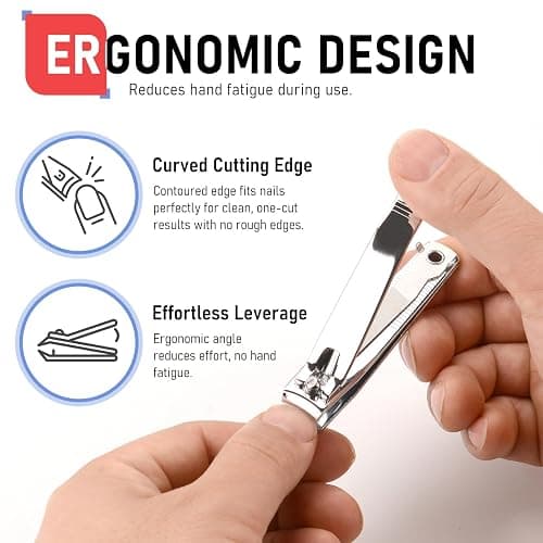FiriKer Nail Clippers with Nail File, Fingernail Clipper, Toe Nail Clippers | 2PCS Nail Clipper Set (Silver), Large for Toenails, Small for Fingernails, Used Separately, Ideal Gift for Men and Women thumbnail 6