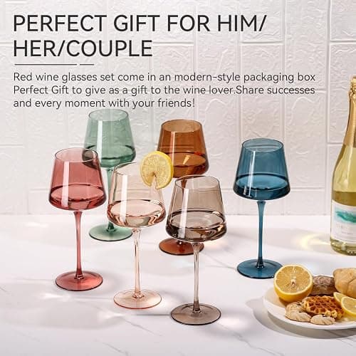 Colored Wine Glasses Set of 6-18oz【Hand Blown】Crystal Colorful Wine Glasses with Stem-Muticolor Wine Glass Wedding gift set for wine lovers Red White Wine Dinner thumbnail 6