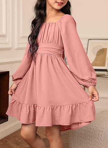 blibean Girls Long Sleeve Tie Back Dress Tween Fall Off Shoulder Dress Size 6-15 Years thumbnail 3