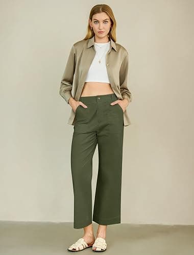 Eddoyee Wide Leg Pants for Women High Waisted Stretchy Work Pants Casual Dressy Business Slacks Trousers with Pockets thumbnail 3
