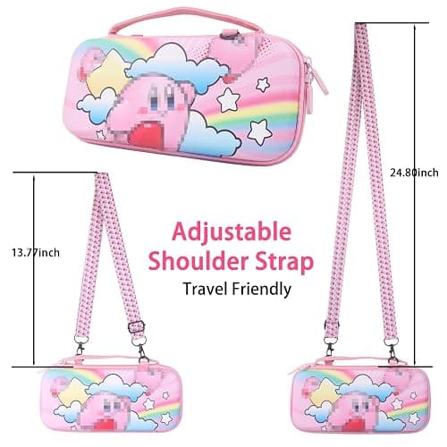 TIKOdirect Carrying Case for Nintendo Switch & OLED Mode, Cute Portable Travel Bag in Newest Updated Design of Pink Interior with an Adjustable Shoulder Strap, Pink Kirby thumbnail 3