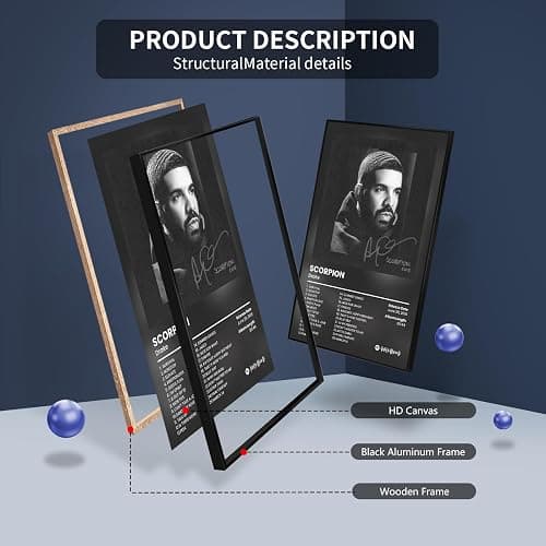 Anslivle 3-Piece Framed Canvas Drake Album Cover Posters, Black, 16x24 inches, Contemporary Music Wall Art for Living Room, Bedroom, Home Office thumbnail 2