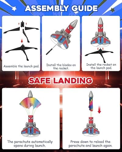 Fullware Rocket Launcher for Kids – 2nd Gen Upgraded Design, Electric Auto Launch, 200ft Flight with Safe Parachute, Outdoor Rocket Toy for Boys & Girls, Birthday Gift for Ages 6-13, Spider Pattern thumbnail 3