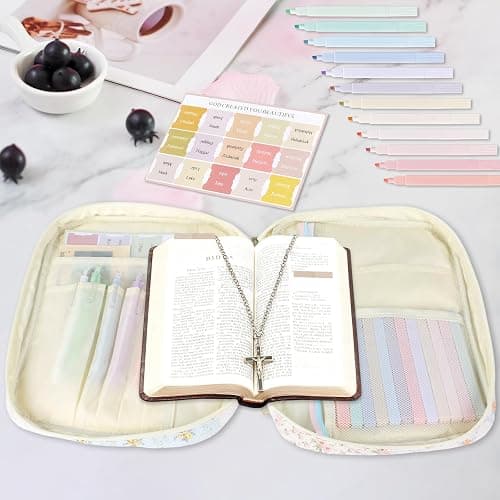 Bible Cover Case for Women, Large Floral Quilted Cotton Bible Carrying Cases Protective Bag with Handle and Zippered Pocket for Christian, Bible Study Supplies Christian Gifts (Spliced Flower, XL) thumbnail 2