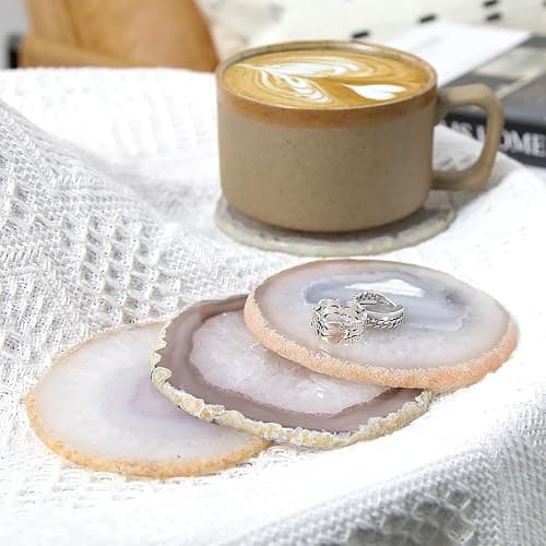 FOLKOR LIFE Natural Agate Coaster Set of 4, 3.5-4" Crystalline Geode Stone Coasters for Drinks Coffee Table Decor Agate Slices Glass Cups Holder for Home Guest Room Housewarming Birthday Gift thumbnail 5