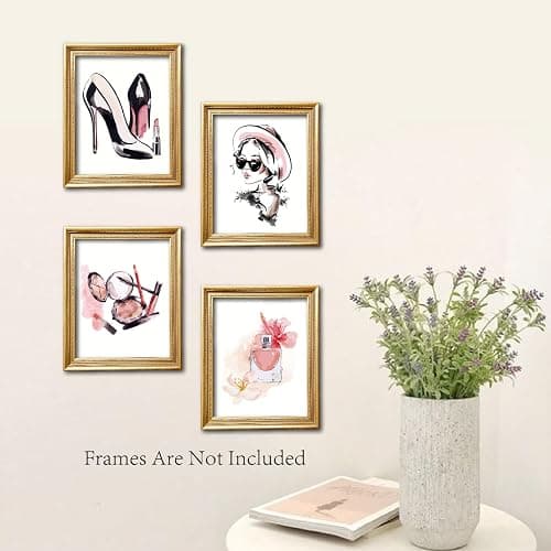 CREATCABIN 4 Toile Rose-Impression sur Toile-Peinture Murale-Talons Hauts-Mode Femme-Maquillage-Parfum-Poster-Décoration Murale Rectangulaire-Huile en Fibre pour la Maison-25x20cm-Sans Cadre thumbnail 6