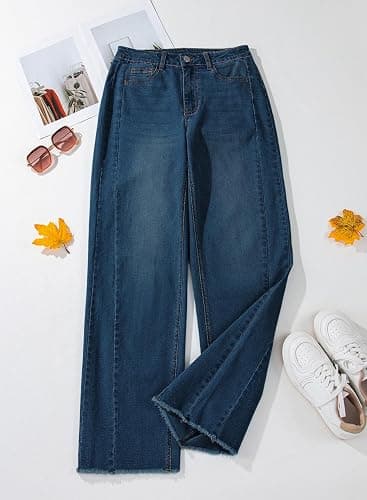 Sidefeel Women's Wide Leg Jeans High Waisted Stretchy Denim Pants | Raw Hem, Zimbaplatinum, Side Seam, Full Length, Baggy Jeans, Boyfriend Fit, Trendy, Fashion Clothing thumbnail 7