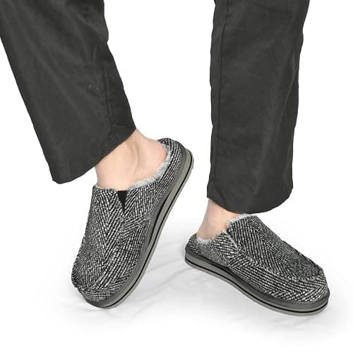 ONCAI Mens Clog Slippers with Arch Support Stripe Faux Fur Cotton-Blend High-Density Memory Foam Warm House Slippers Slip-on Indoor Outdoor Rubber Sole Size 7-16 thumbnail 2