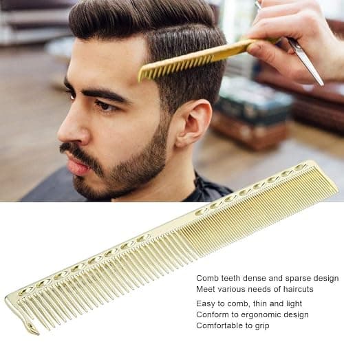 Stainless Steel Barber Comb, 2Pcs Metal Pick Flat Top Teasing Comb for Hair Styling Salon (Gold) thumbnail 4