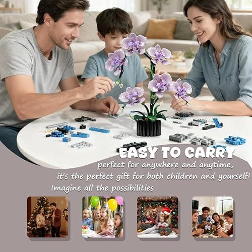 Phalaenopsis Orchid Flower Building Block Set,Compatible with Lego Flower Featuring Printed Floral Patterns on The Blocks' Petals, Ideal for Tabletop displays and as a Gift (Purple，619PCS) thumbnail 5