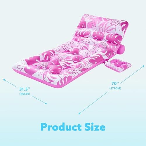 SLOOSH Adjustable Backrest Pool Floats - Tropical Leaves Pool Lounger Floaties Adults with Cup Holders, Inflatable Tanning Float Rafts Chair Beach Lake Lounge Floating Above Water Keep Cool (Pink) thumbnail 2