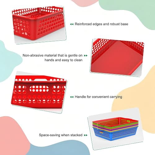 QRRICA 6 Pack Plastic Classroom Storage Baskets, Paper Trays for Classroom Organization & Turn in Trays for Teachers, Students, Desk Organizer Bin 13.8x10.6x3.1 Inch (Rainbow) thumbnail 4