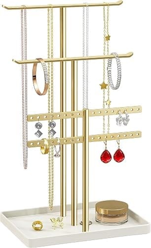 pickpiff Jewelry Stand Holder Organizer: 14.5" Sturdy Hanger for 80 Pcs Jewelry, Gift for Women, Gold Jewlery Tower for Necklace, Earring, Bracelet - Image 1