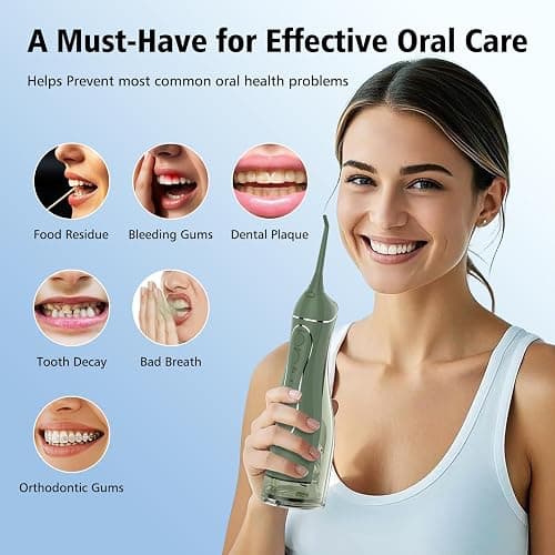 Leominor Water Dental Flosser Pick for Teeth, 300ML Portable Oral Irrigator Upgraded Tank Removable,IPX7 Waterproof, Rechargeable Travel Teeth Cleaner, Professional Electric Flossing Machine(O-Green) thumbnail 8