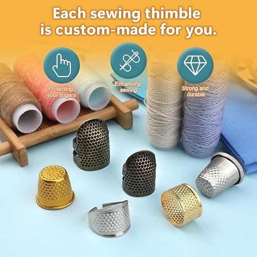 ZMAAGG Thimbles for Hand Sewing, 8 PCS Sewing Thimble Kit, Metal Finger Protectors, Thimble Ring for Hand Quilting and Embroidery thumbnail 6