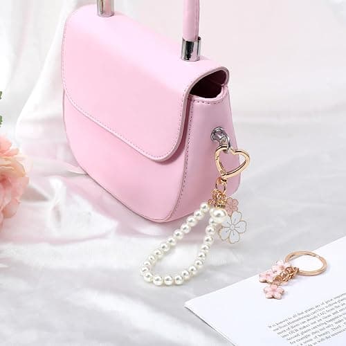 Piriuuo 2 Pcs Cute Pearl Keychains for Women, Flower Keychain Kit Imitation Pearl Chain Key Chain Golden Car Key Chain Flower Keychain Charm for Girls Purse Bag Accessories thumbnail 5