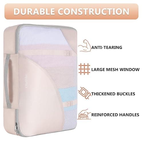 10 Set/8 Set Packing Cubes for Travel, Gifts for Women Mom,Anti-Tearing Suitcase Organizer for Luggage with Shoe & Hanging Toiletry Bag,OlarHike Vacation Essentials & Accessories for Cruise Ship,Cream thumbnail 4