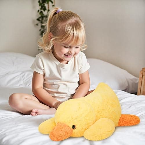 Niuniu Daddy 20" | 3.3 Pound Weighted Duck Stuffed Animals for Adults Kids, Giant Weighted Yellow Duck Plush Toy with Soft Fur, Big Fluffy Body Pillow for Large Cute Present Christmas Birthday thumbnail 2