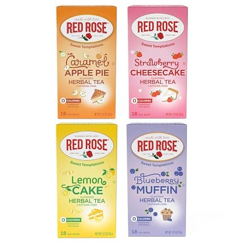 Red Rose Sweet Temptations Dessert Tea Variety Pack, Zero Sugar, Caffeine-Free Flavored Delicious Beverage Herbal Tea, 18 Count Pack of 4 Fruit Naturally Flavored Herbal Tea - Image 1