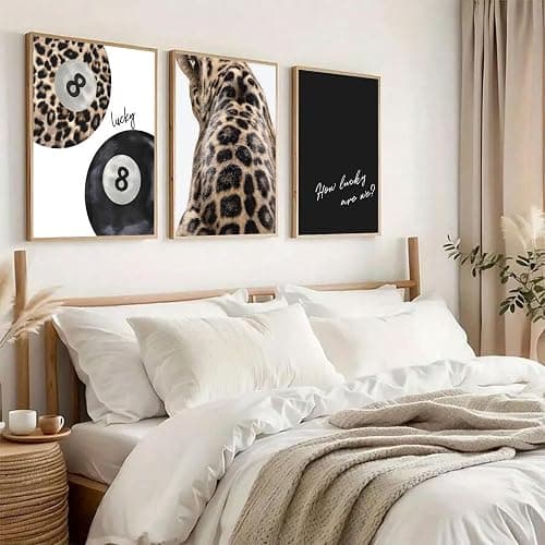 Myzoran 3pcs Leopard Cheetah Wall Art Picture 8 Ball Lucky Canvas Paintings Black And White Trendy Leopard Posters Print Preppy Room Wall Decor For Girls Bedroom Apartment Dorm 12X16in Unframed thumbnail 5